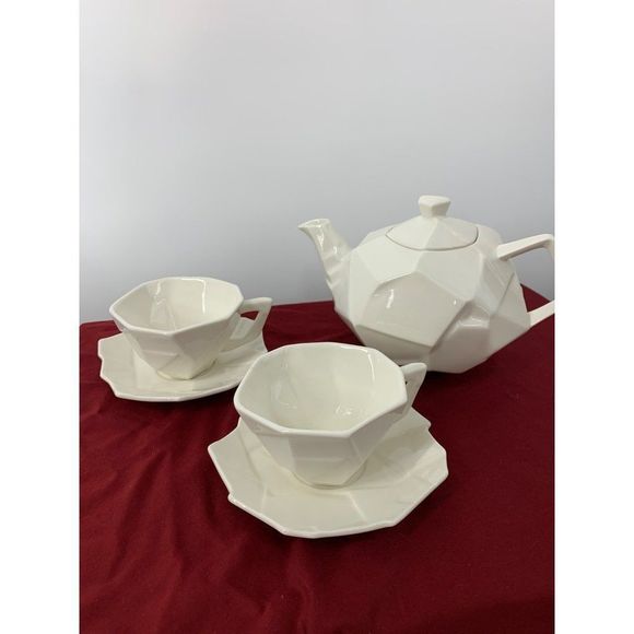 Umbra Shatter Geo Bone China Tea Set Bill Harvey EUC Modernist Geo Collector - Picture 5 of 5